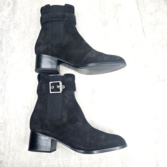 Rag & Bone Moto Boots Size 6.5 Black Suede Biker Block Heel Chelsea Ankle Bootie - Picture 6 of 12